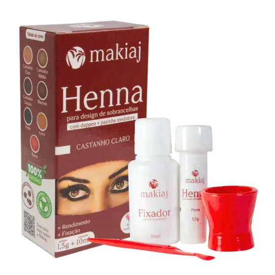 Henna Para Design de Sobrancelhas Com Dappen + Pazinha Medidora - Makiaj