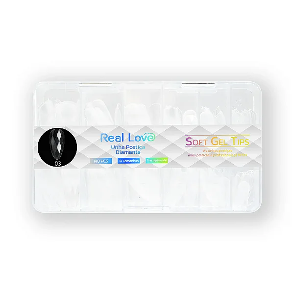 Tips Soft Gel 3D Diamante Transparente 120 Pçs - Real Love