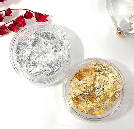 Folhas Ouro Encapsulamento Decoração Unha Prata E Dourado