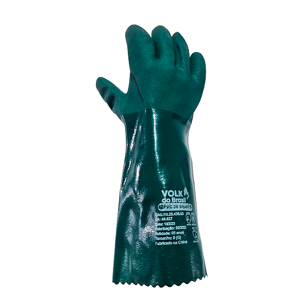 LUVA DE SEGURANÇA EM PVC SMART VERDE 36CM CA 46837 VOLK