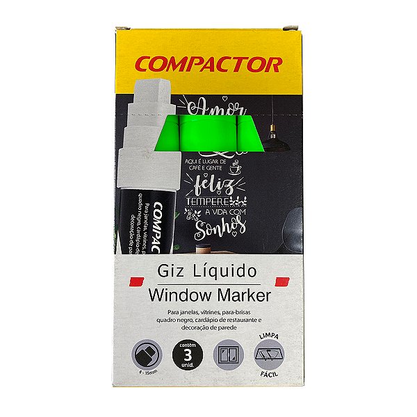CANETA POSTER WINDOW MARKER COMPACTOR 10X15 VERDE CAIXA COM 3