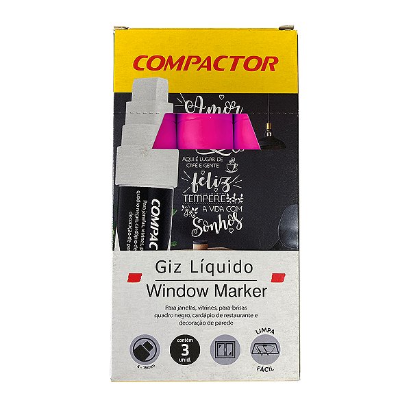 CANETA POSTER WINDOW MARKER COMPACTOR 10X15 ROSA CAIXA COM 3