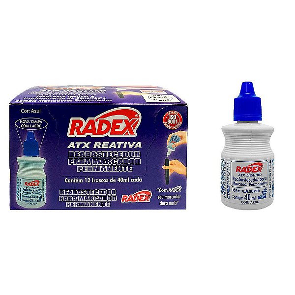 REABASTECEDOR PARA PINCEL PERMANENTE RADEX AZUL 40ML CAIXA COM 12 UNIDADES