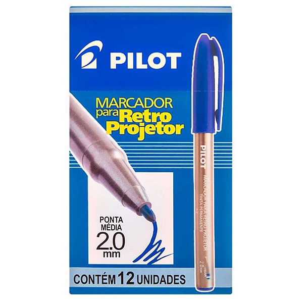 CANETA MARCADOR RETRO PROJETOR PILOT AZUL 2MM CAIXA COM 12