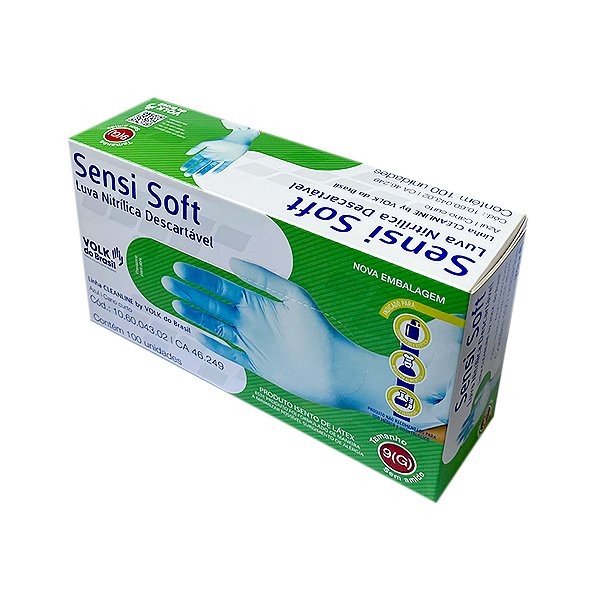 LUVAS NITRILICA DESCARTAVEL SENSI SOFT VOLK CAIXA COM 100 CA 46249