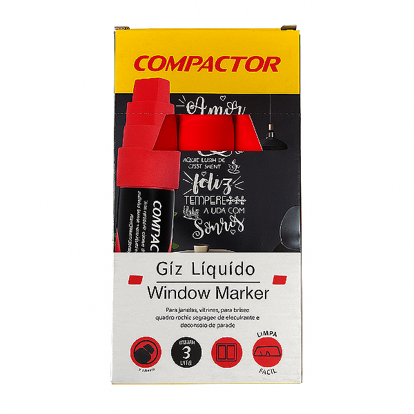 CANETA POSTER WINDOW MARKER COMPACTOR 10X15 VERMELHO CAIXA COM 3