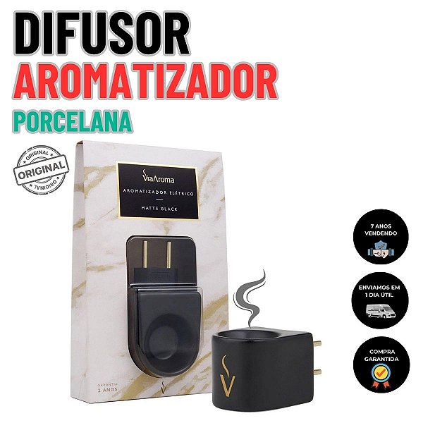 Difusor Aromatizador Elétrivo Bivolt de Óleo Essencial de Porcelana Cor Preto Via Aroma
