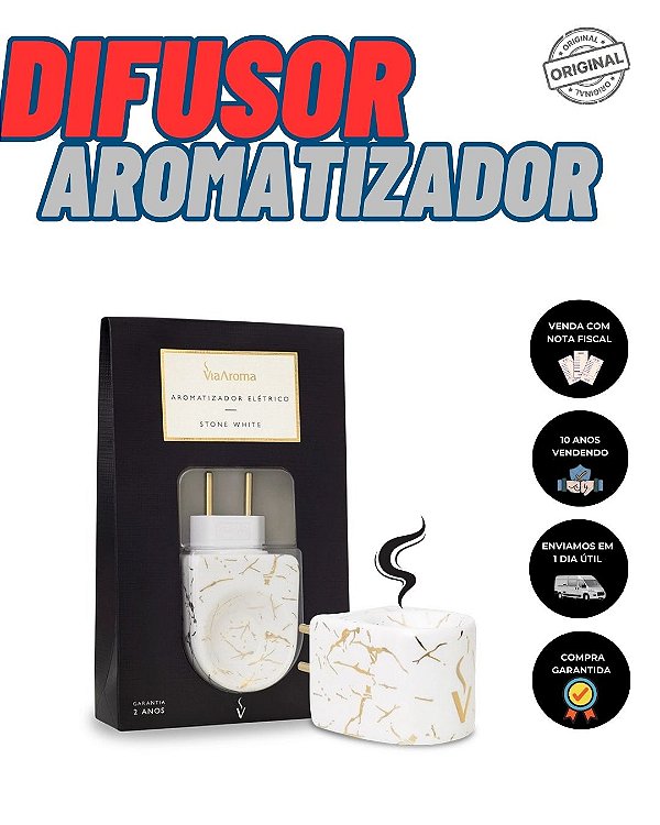 Difusor Aromatizador Elétrivo Bivolt Porcelana Stone Branco Via Aroma