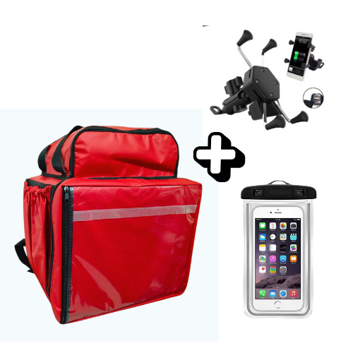 Kit bag LAMINADA 45 litros de LONA + Suporte de celular com carregador + Capinha a prova d' água