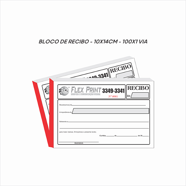 Bloco de recibo - 10x14cm - 100x1 via - 1x0 cor - papel sulfite 75g