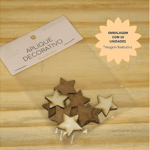 Aplique Estrela Média - MDF - 10 unidades