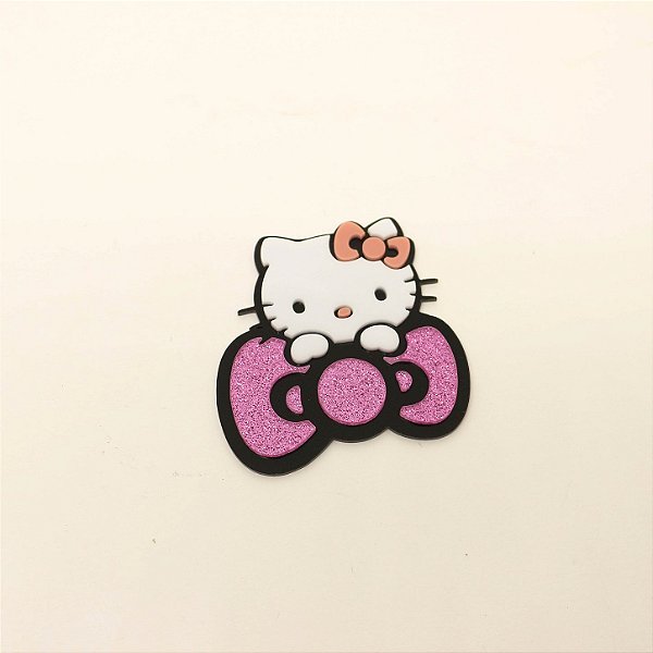 Aplique Laço com glitter e Rosto - Hello Kitty - 7 cm - 1 unidade