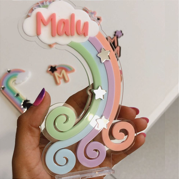 Cenário Arco íris com nome - Unicórnio - 14cm - 1 unidade