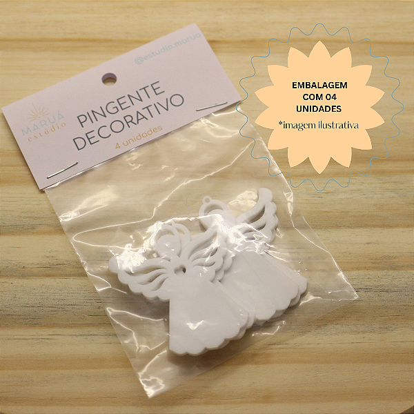 Pingente Anjo 5cm - Acrílico - 4 unidades