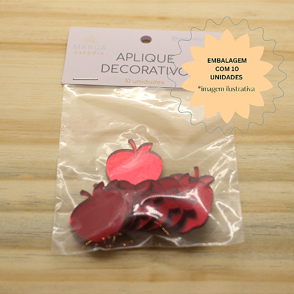Aplique Maçã 2,8cm - Branca de Neve/Jardim - Acrílico - 10 unidades