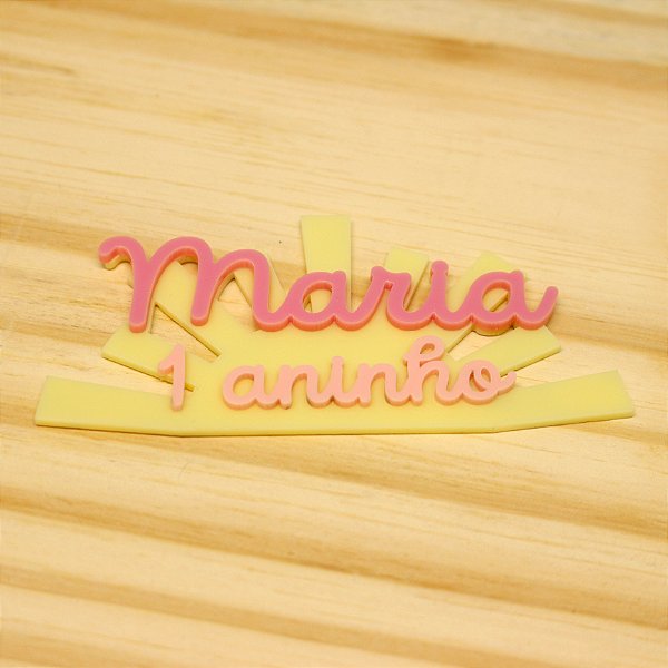 Aplique nome e idade com Sol - 10cm - Chuva de Amor - ACRÍLICO