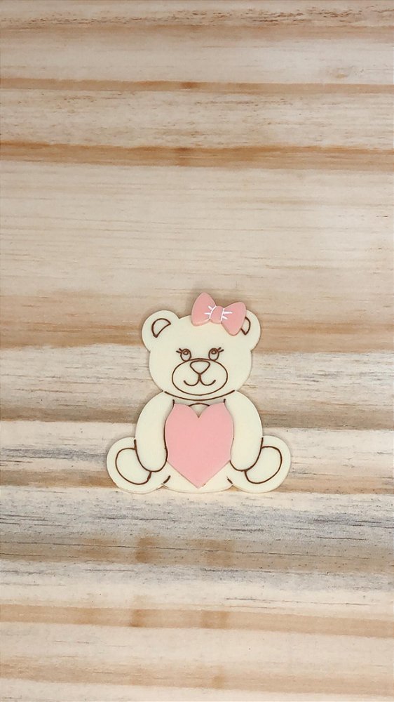 Aplique Urso com Coração - Chá Revelação - 5cm - 1 unidade