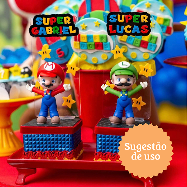 Cenário Super Nome com Estrelas - Super Mário - 12cm - 1 unidade