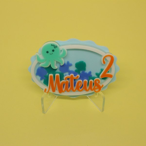 Aplique Shaker Nome e Idade - Fundo do Mar - 10cm - 1 unidade