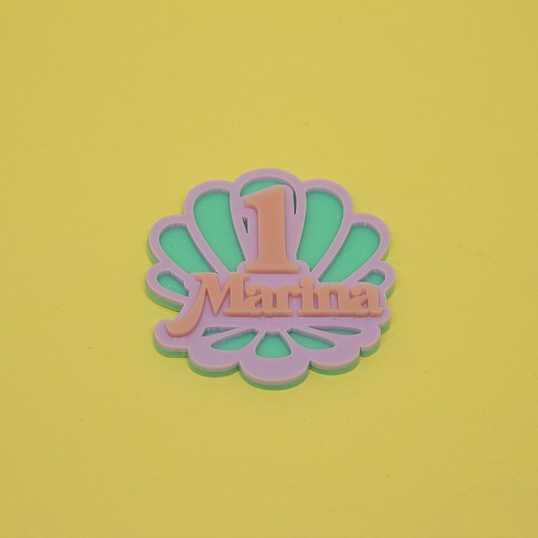 Aplique Concha Inicial com Idade - Sereia - 6cm - 1 unidade