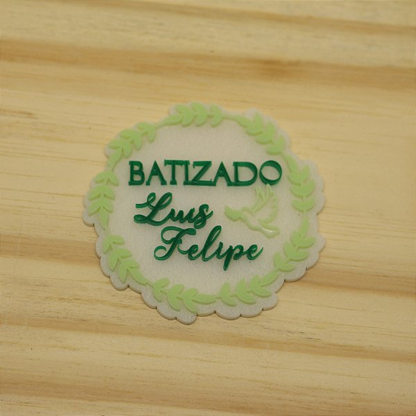 Aplique Nome com folhagem - Batizado - 7cm - 1 unidade