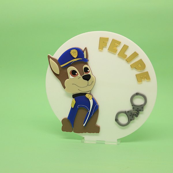 Cenário Cão farejador com Nome e algema - Polícia - 14cm - 1 unidade