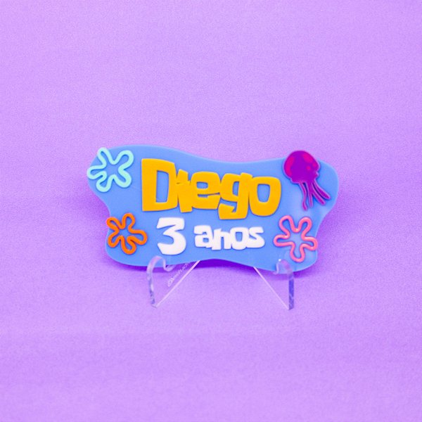 Aplique Kitkat com idade e nome - Bob Esponja - 12cm - 1 unidade