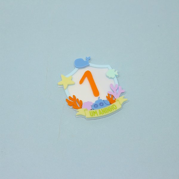 Aplique Brasão com Idade - Fundo do Mar - 8cm - 1 unidade