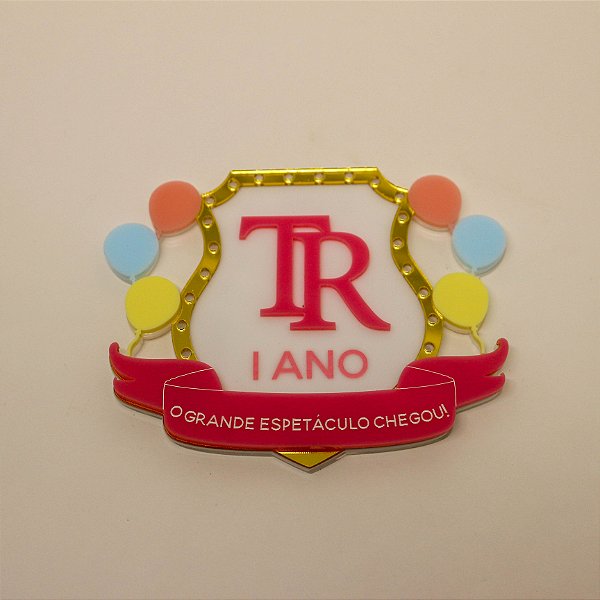 Aplique Brasão com Idade e Inicial - Circo Rosa - 12cm - 1 unidade