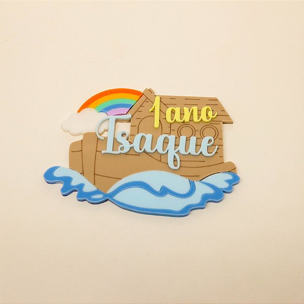 Aplique Kitkat Arca com Nome e Idade - Arca de Noé - 12cm - 1 unidade