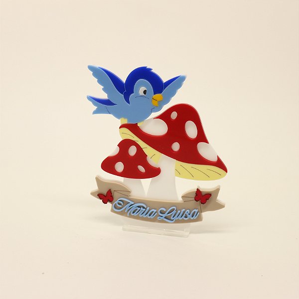 Cenário Passarinho e Cogumelo com Nome - Branca de Neve - 12cm - 1 unidade