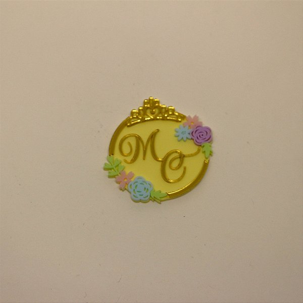 Aplique TAG Coroa com Inicial - Princesas - 6cm - 1 unidade