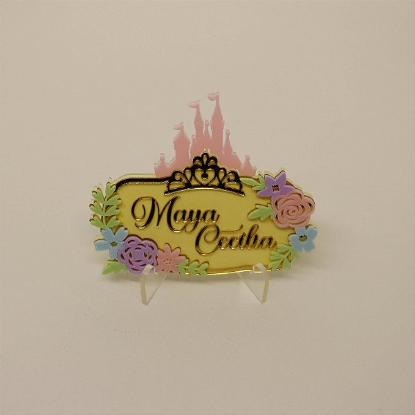 Aplique Kitkat Castelo com nome e Flores - Princesas - 12cm - 1 unidade