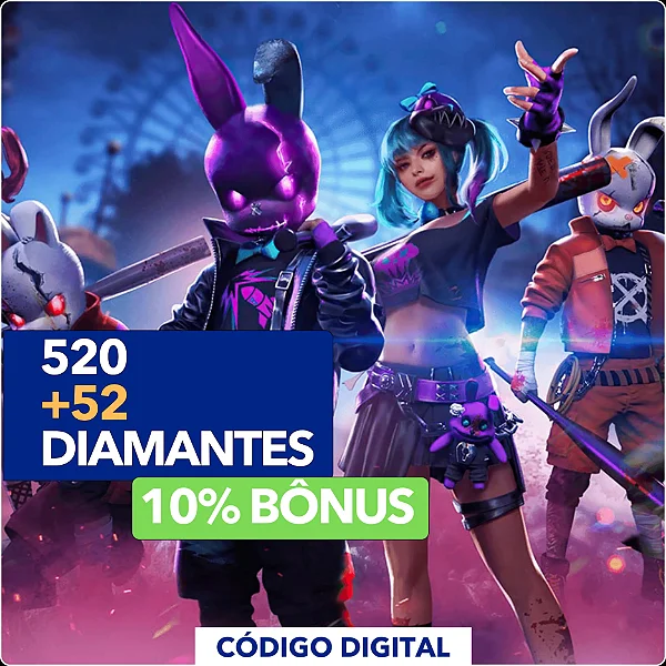 Free Fire - 520 Diamantes + 10% Bônus - Código Digital