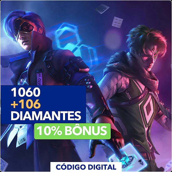 Free Fire - 1.060 Diamantes + 10% Bônus - Código Digital