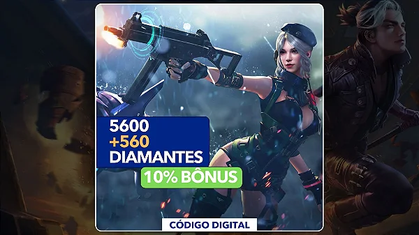 Free Fire - 5.600 Diamantes + 10% Bônus - Código Digital