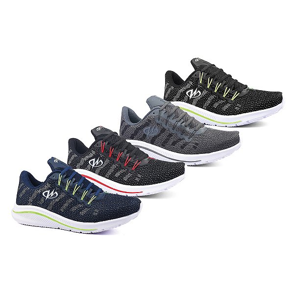 Kit 4 Pares De Tênis Caminhada Academia Runway Training Masculino - Marinho/Verde E Preto/Vermelho E Grafite E Preto/Verde