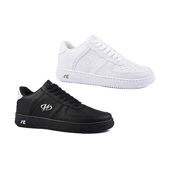 Kit 2 Pares De Tênis Estilo Retrô Sneaker Runway Sportswear Masculino - Preto/Branco E Branco