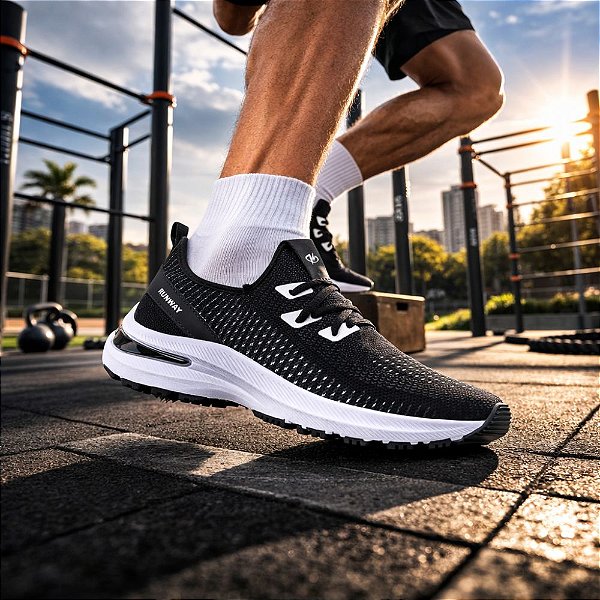 Tênis Masculino De Caminhada Academia Corrida Runway Energy - Preto