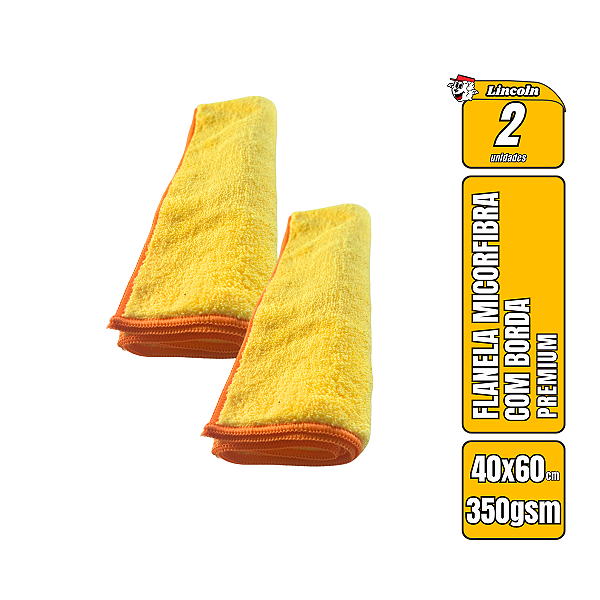Kit 2 Panos De Microfibra 40X60cm 350gsm Amarelo Lincoln