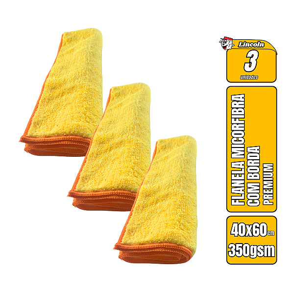 Kit 3 Panos De Microfibra 40X60cm Amarelo 350Gsm Lincoln