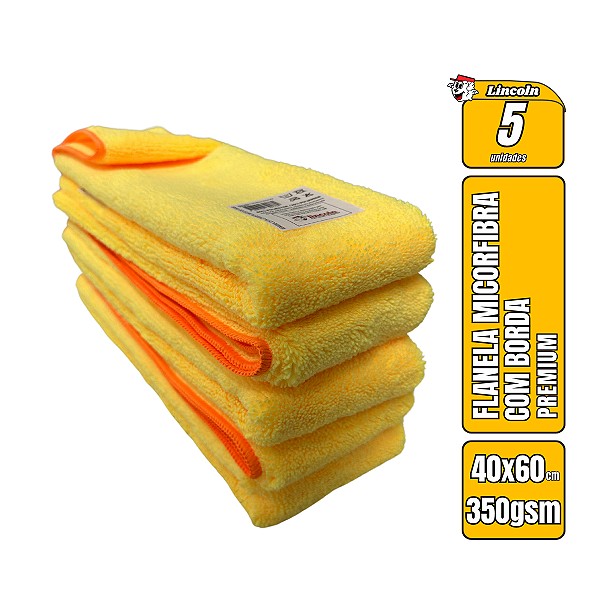 Kit 5 Panos De Microfibra 40X60 350gsm Amarelo Lincoln