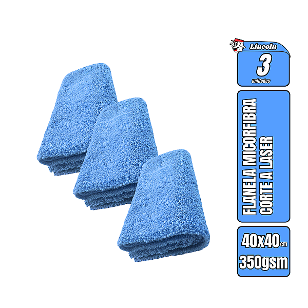 Kit 3 Panos De Microfibra 40X40cm Azul 350Gsm Lincoln