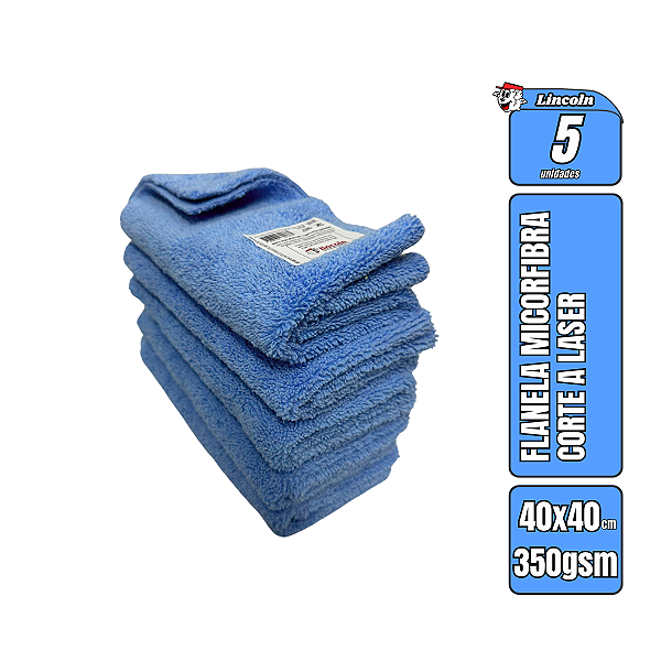 Kit 5 Panos de Microfibra 40X40cm 350gsm Azul Lincoln