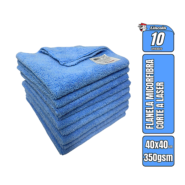Kit 10 Panos de Microfibra 40X40cm 350gsm Azul Lincoln
