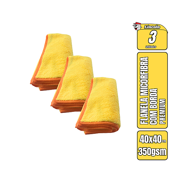 Kit 3 Panos de Microfibra 40X40cm 350gsm Amarelo Lincoln