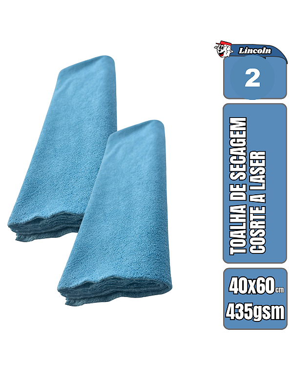 Kit 2 Toalhas De Secagem 40X60cm Azul 435gsm Lincoln