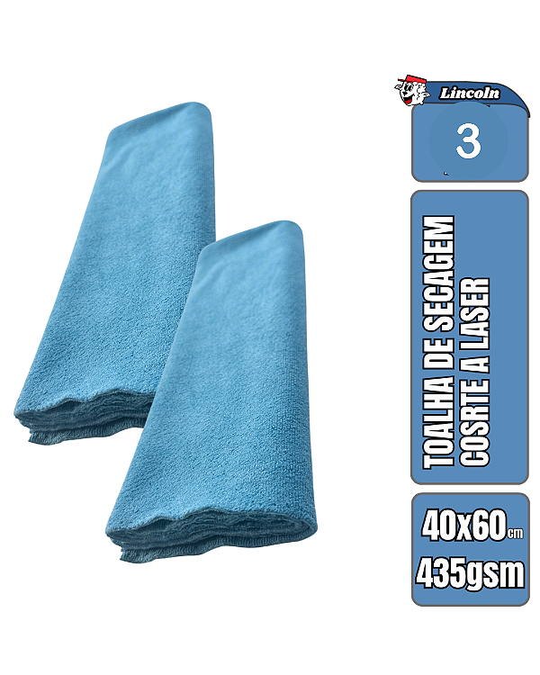 Kit 3 Toalhas de Secagem 40X60cm Azul 435gsm Lincoln