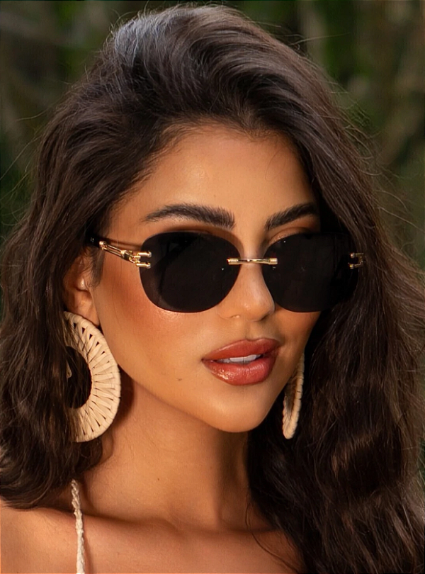 Óculos de Sol Quadrado Yara - Preto Dourado - Metal