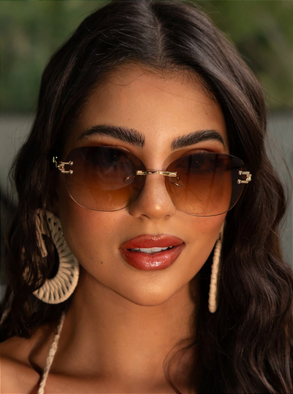 Óculos de Sol Quadrado Yara - Marrom Degradê Dourado - Metal